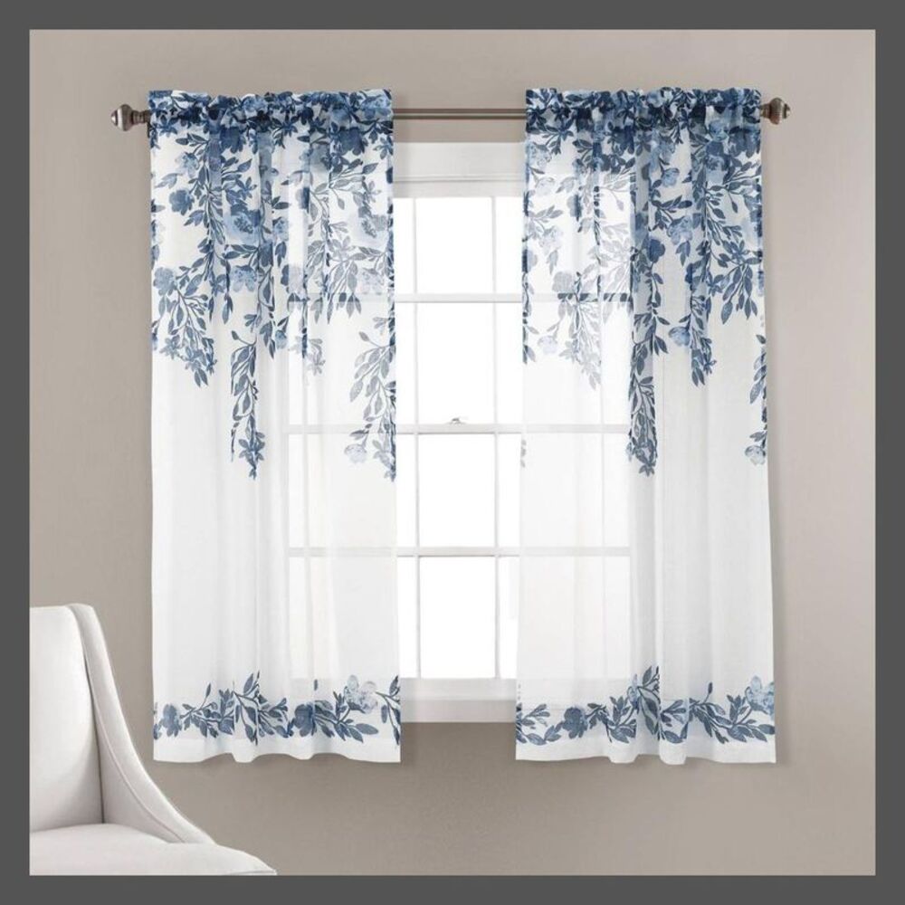 Lush Decor - Set of 2 (63"x38") Tanisha Sheer Window Curtain Pa Navy Blue